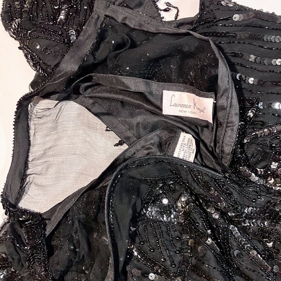 Vtg 80s 90s Laurence Kazar Silk Sequin Beaded Fringe Party Dres Art Deco Flapper - Picture 5 of 7